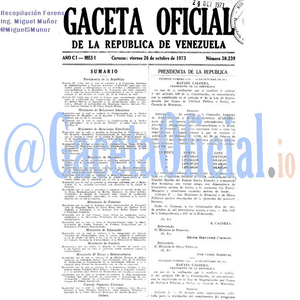 Gaceta Oficial 30239 del 26 Octubre 1973