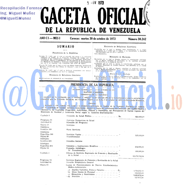 Gaceta Oficial 30242 del 30 Octubre 1973