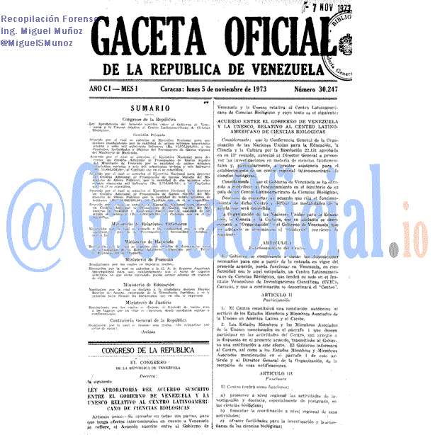 Gaceta Oficial 30247 del 5 Noviembre 1973