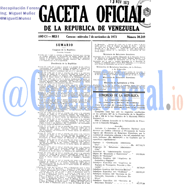 Gaceta Oficial 30249 del 7 Noviembre 1973