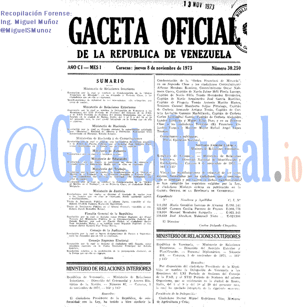 Gaceta Oficial 30250 del 8 Noviembre 1973