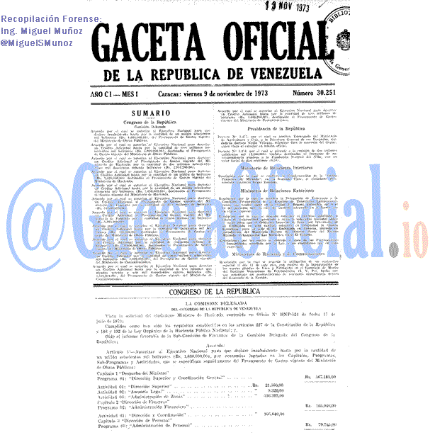 Gaceta Oficial 30251 del 9 Noviembre 1973