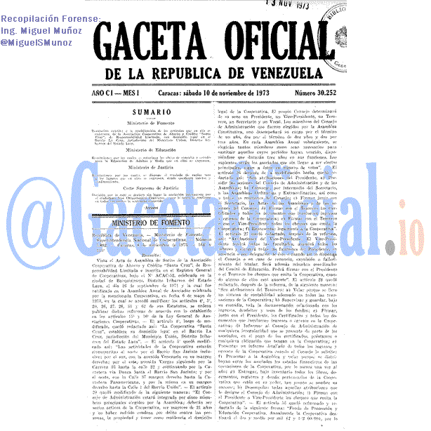 Gaceta Oficial 30252 del 10 Noviembre 1973