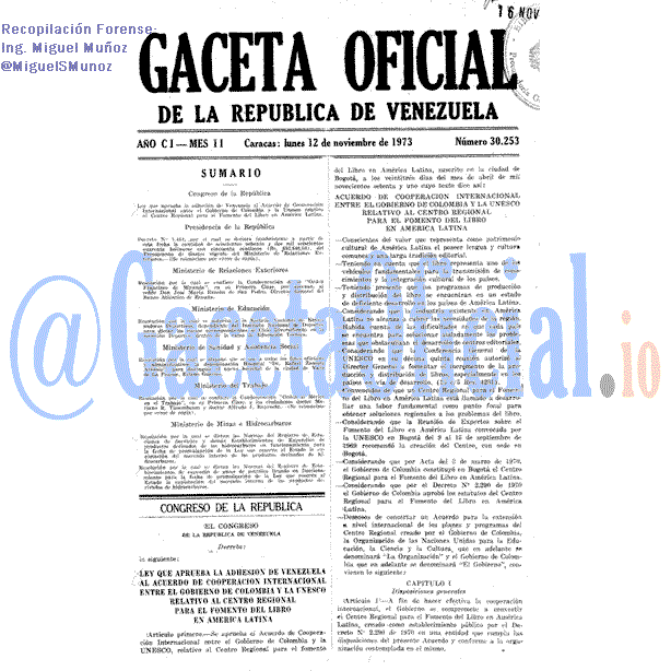 Gaceta Oficial 30253 del 12 Noviembre 1973