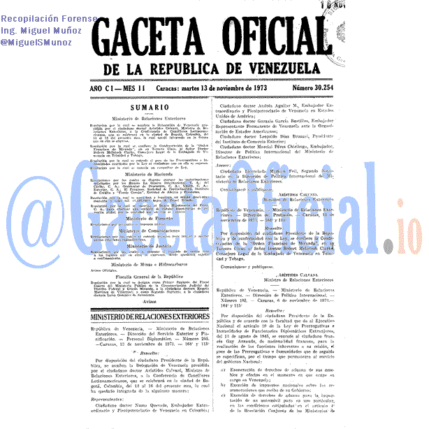 Gaceta Oficial 30254 del 13 Noviembre 1973
