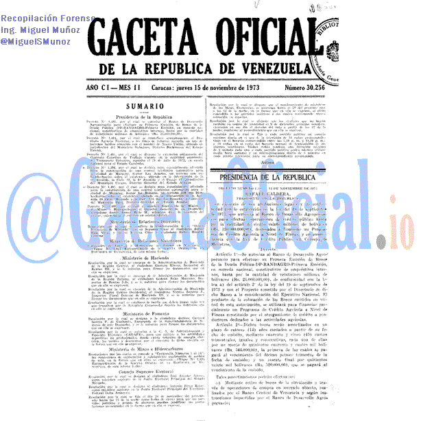 Gaceta Oficial 30256 del 15 Noviembre 1973