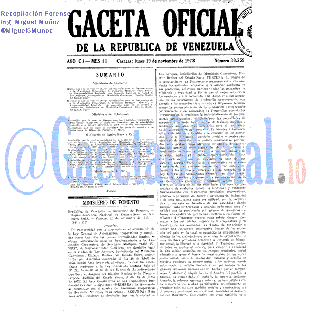 Gaceta Oficial 30259 del 19 Noviembre 1973