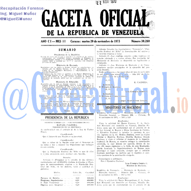Gaceta Oficial 30260 del 20 Noviembre 1973