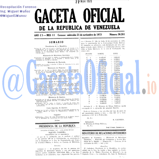 Gaceta Oficial 30261 del 21 Noviembre 1973