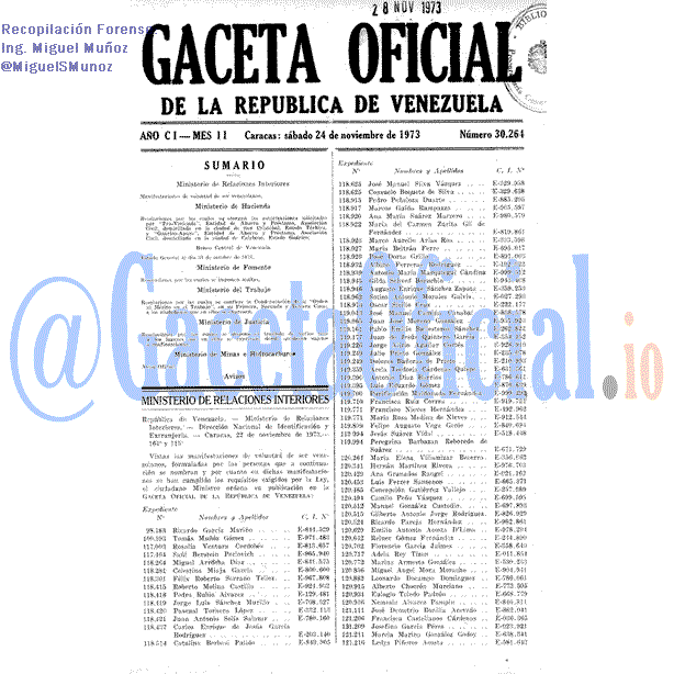 Gaceta Oficial 30264 del 24 Noviembre 1973