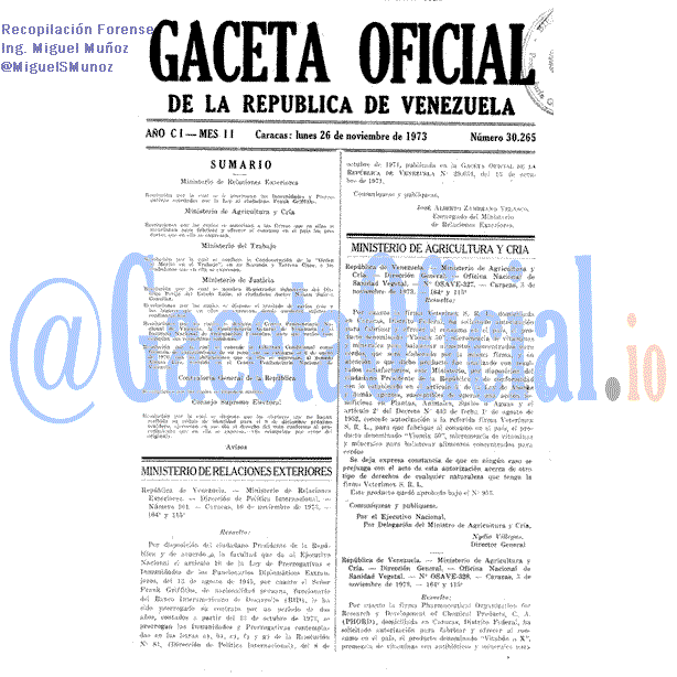 Gaceta Oficial 30265 del 26 Noviembre 1973