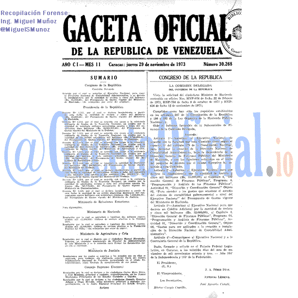 Gaceta Oficial 30268 del 29 Noviembre 1973