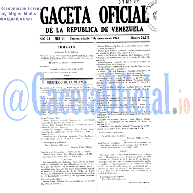Gaceta Oficial 30270 del 1 Diciembre 1973