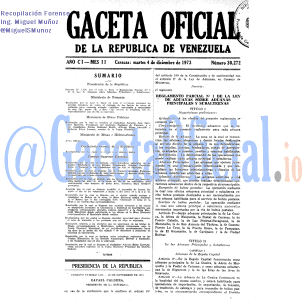 Gaceta Oficial 30272 del 4 Diciembre 1973
