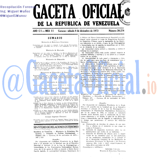 Gaceta Oficial 30276 del 8 Diciembre 1973