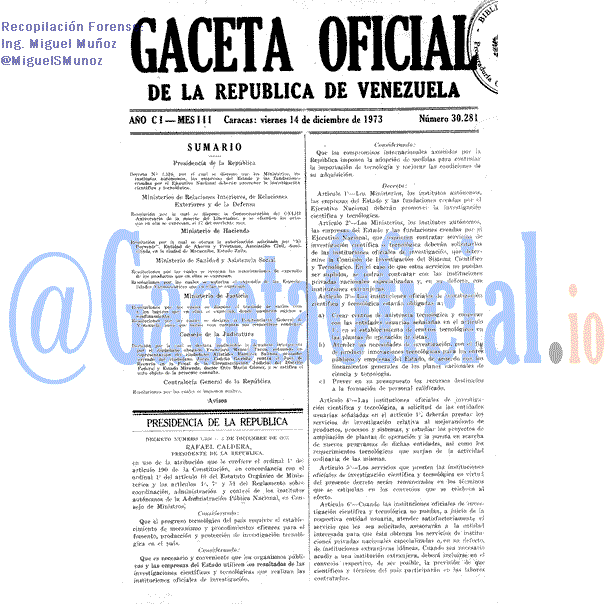Gaceta Oficial 30281 del 14 Diciembre 1973