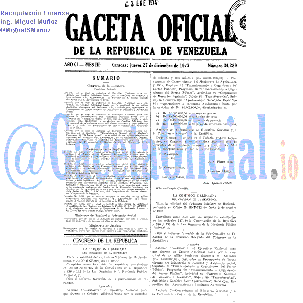 Gaceta Oficial 30289 del 27 Diciembre 1973