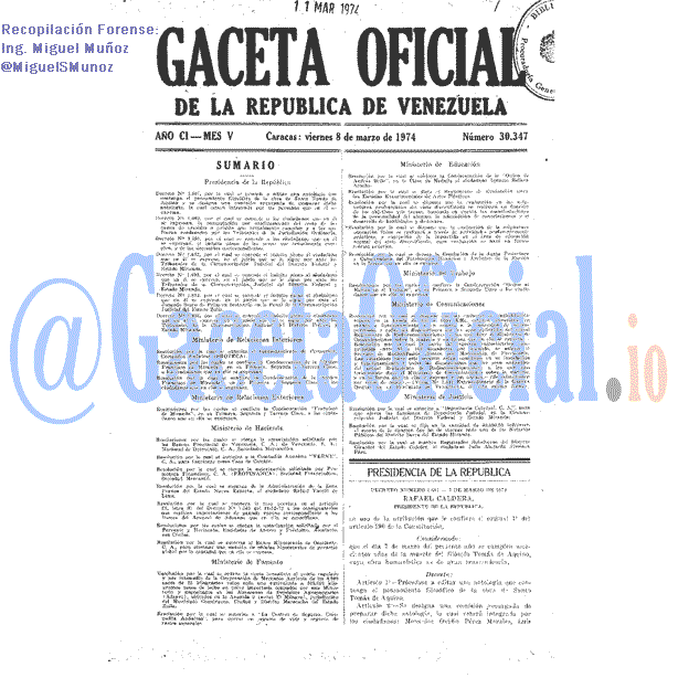 Gaceta Oficial 30347 del 8 Marzo 1974