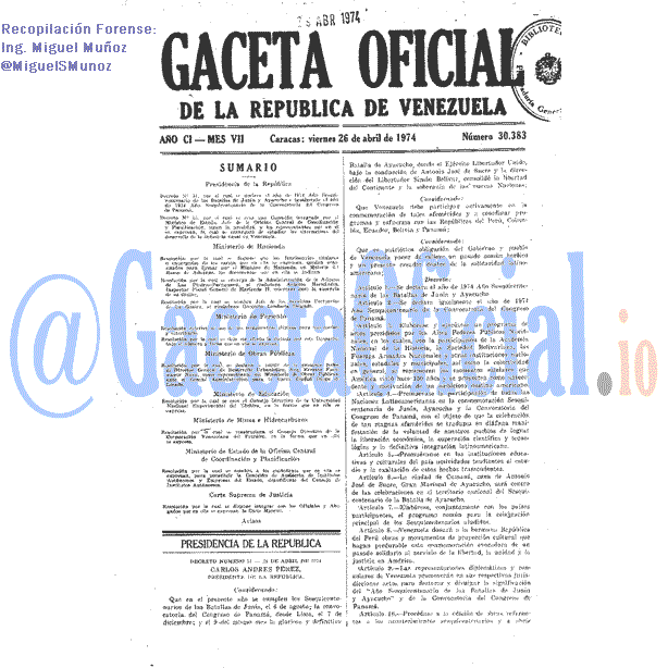 Gaceta Oficial 30383 del 26 Abril 1974