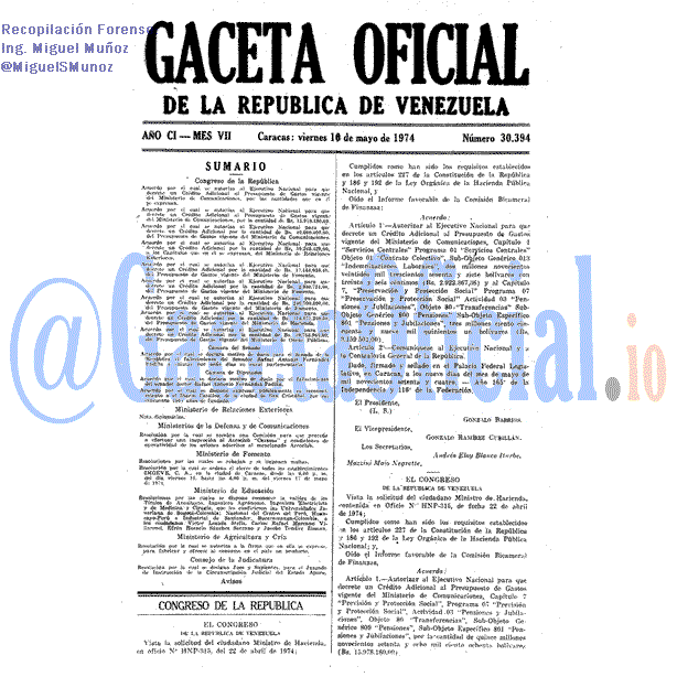 Gaceta Oficial 30394 del 10 Mayo 1974