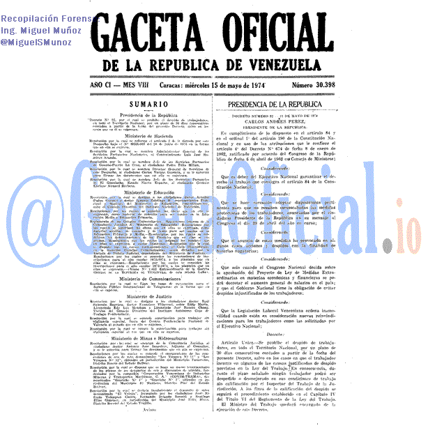 Gaceta Oficial 30398 del 15 Mayo 1974