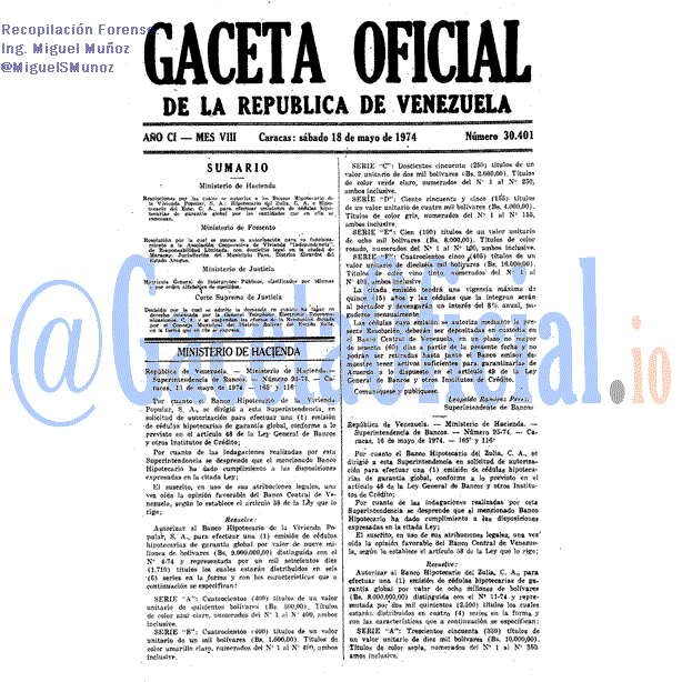 Gaceta Oficial 30401 del 18 Mayo 1974