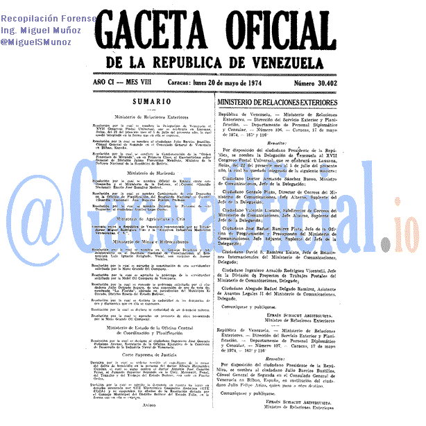 Gaceta Oficial 30402 del 20 Mayo 1974