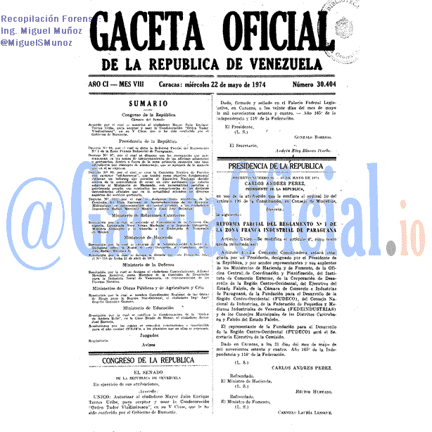 Gaceta Oficial 30404 del 22 Mayo 1974
