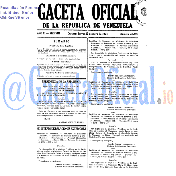 Gaceta Oficial 30405 del 23 Mayo 1974