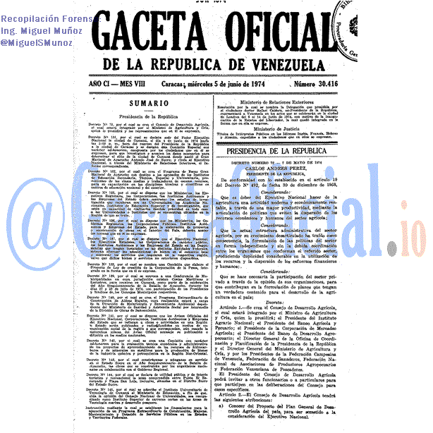 Gaceta Oficial 30416 del 5 Junio 1974