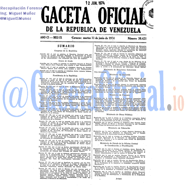 Gaceta Oficial 30421 del 11 Junio 1974