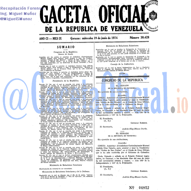 Gaceta Oficial 30428 del 19 Junio 1974