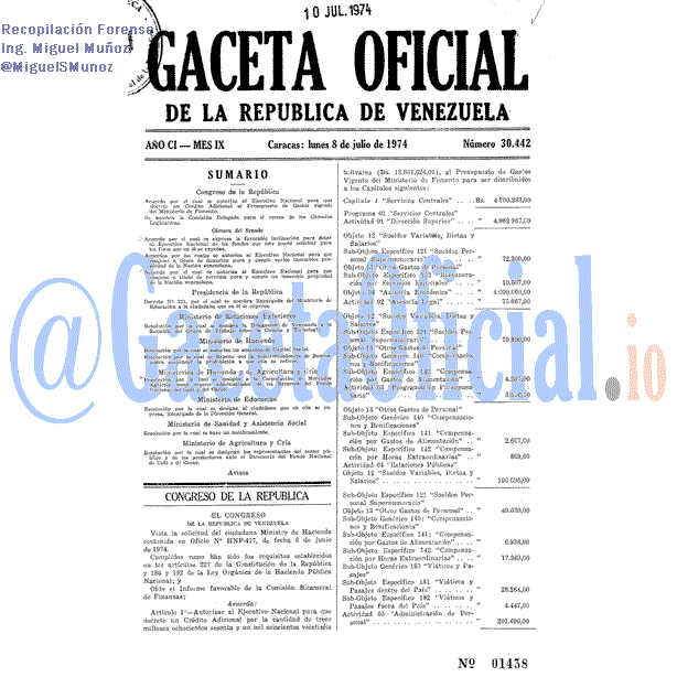 Gaceta Oficial 30442 del 8 Julio 1974
