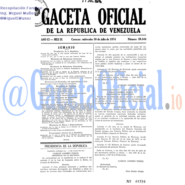 Gaceta Oficial 30444 del 10 Julio 1974