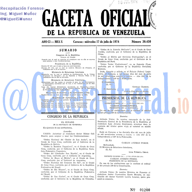 Gaceta Oficial 30450 del 17 Julio 1974