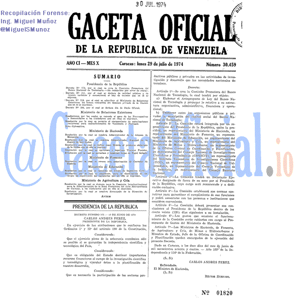 Gaceta Oficial 30459 del 29 Julio 1974