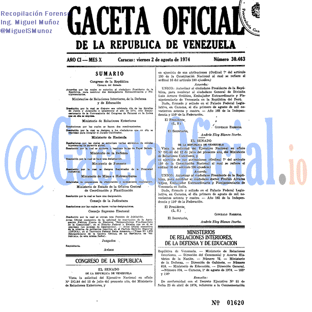 Gaceta Oficial 30463 del 2 Agosto 1974