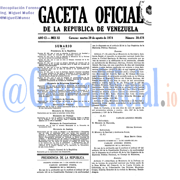 Gaceta Oficial 30478 del 20 Agosto 1974