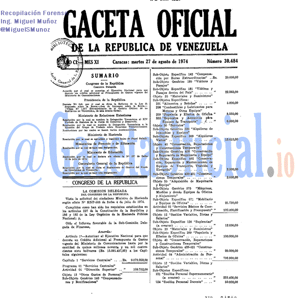 Gaceta Oficial 30484 del 27 Agosto 1974
