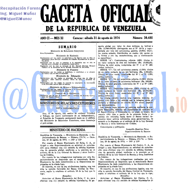 Gaceta Oficial 30488 del 31 Agosto 1974
