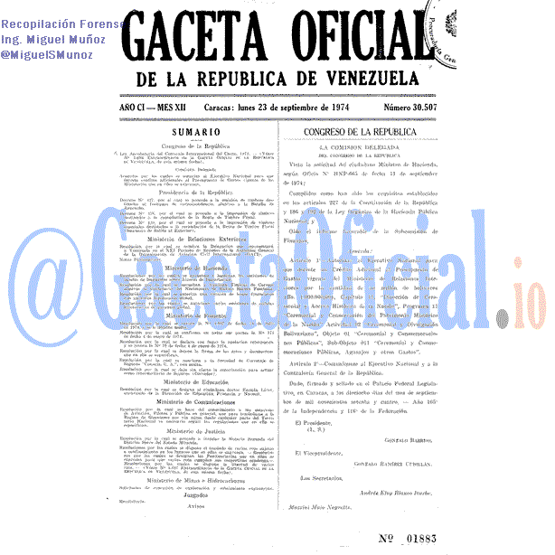 Gaceta Oficial 30507 del 23 Septiembre 1974