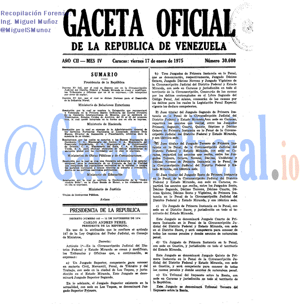 Gaceta Oficial 30600 del 17 Enero 1975