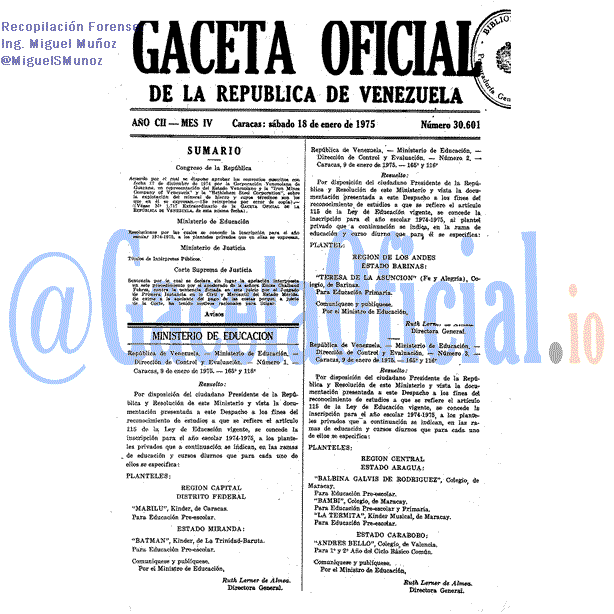 Gaceta Oficial 30601 del 18 Enero 1975