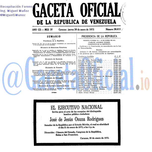 Gaceta Oficial 30611 del 30 Enero 1975
