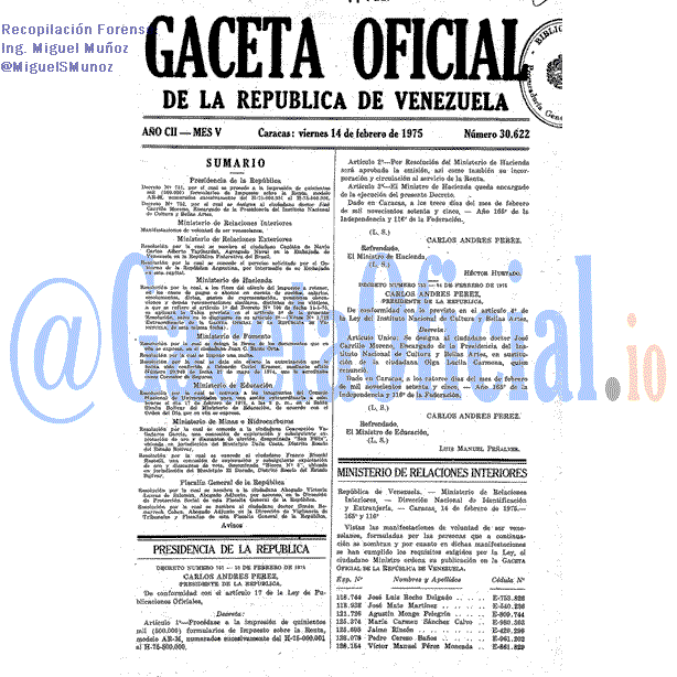 Gaceta Oficial 30622 del 14 Febrero 1975