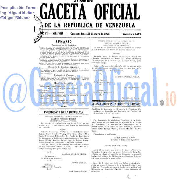 Gaceta Oficial 30702 del 26 Mayo 1975