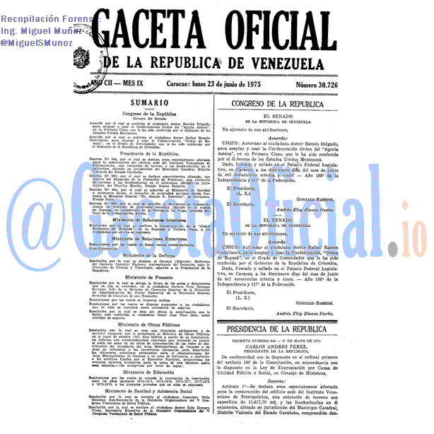 Gaceta Oficial 30726 del 23 Junio 1975