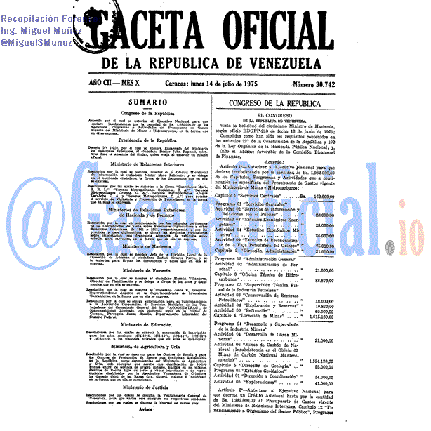 Gaceta Oficial 30742 del 14 Julio 1975