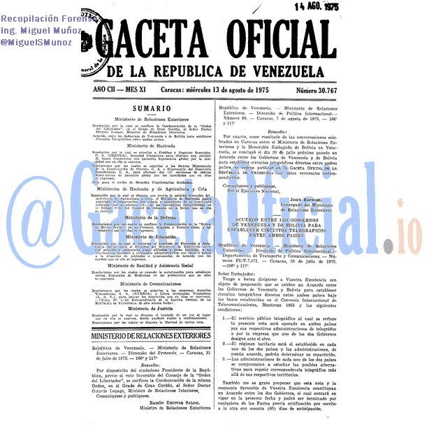 Gaceta Oficial 30767 del 13 Agosto 1975