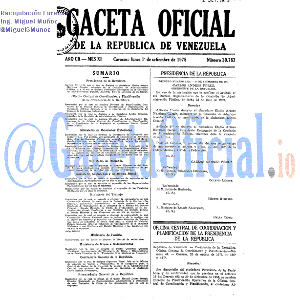 Gaceta Oficial 30783 del 1 Septiembre 1975
